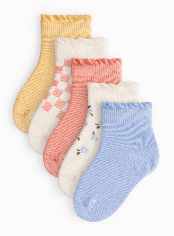 Check & Floral Socks 5 Pack 1-6 months